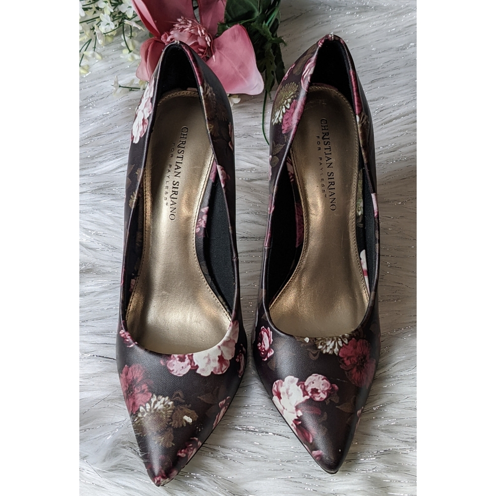Christian Siriano | Purple Floral Heels Pumps Slip On Pointed Toe Women Size 10